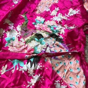 Child’s Floral Peacock Pink Kimono Robe from Japan